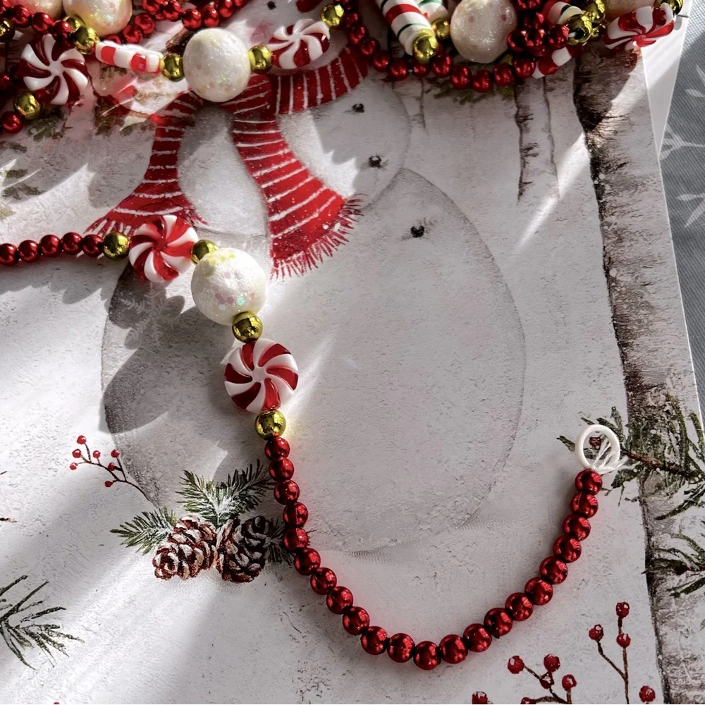 Christmas Garland Beaded with Glitter 12 Ft